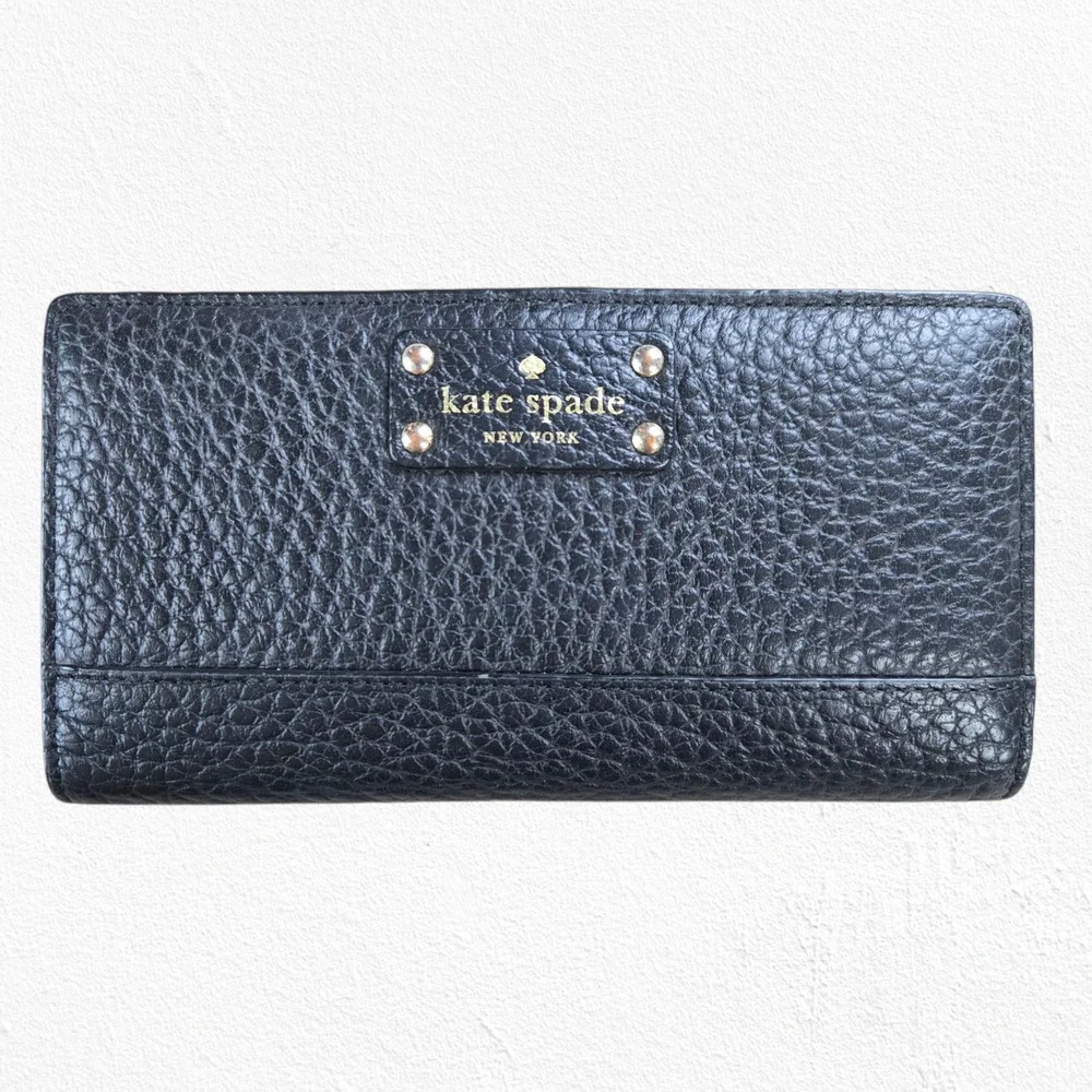 Kate Spade Wellesley Stacy Black Pebbled Leather Wallet Bifold Snap Closure